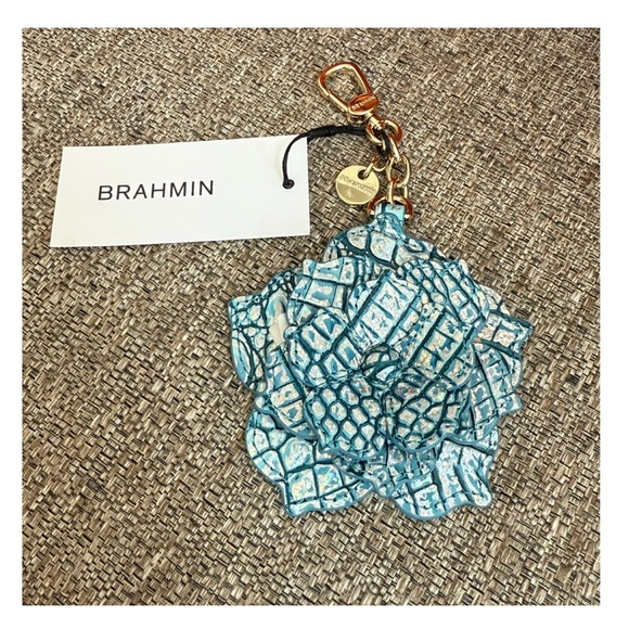 Brahmin Handbags - ❣️🆕Brahmin Magnolia Arctic Blue Melbourne Leather 3D Key Fob Purse Charm Flower